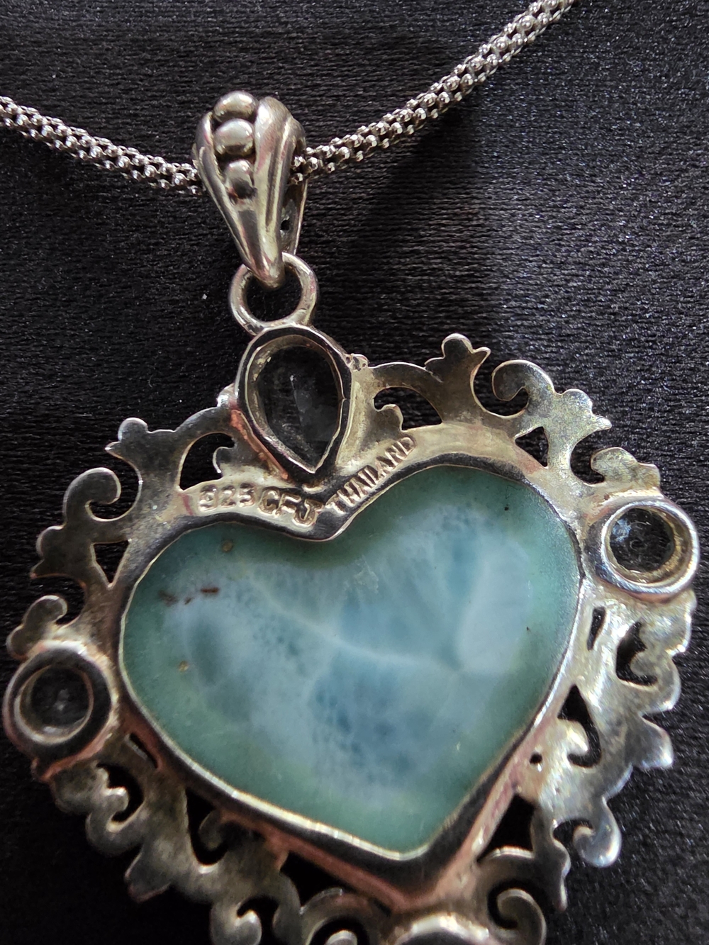 JTV Larimar & Blue Topaz Heart Pendant Necklace 18" Popcorn Chain #VMH045 - Picture 8 of 16